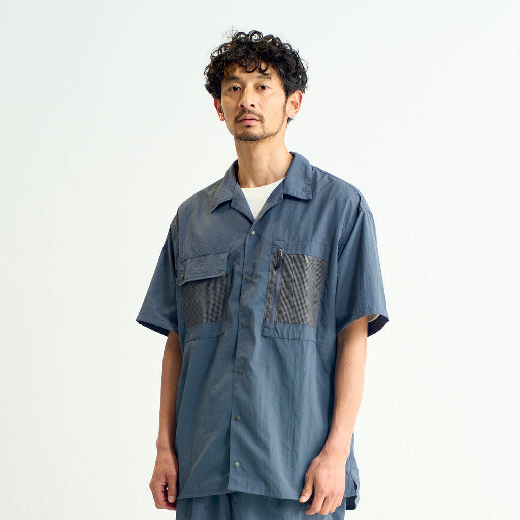 Nylon Tusser Open Collar Shirt - Blue – Freudian Kicks