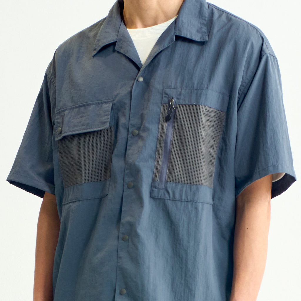 Nylon Tusser Open Collar Shirt - Blue – Freudian Kicks