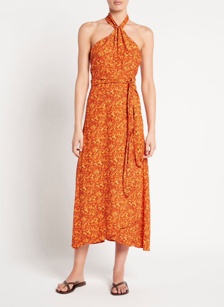 Leiko Midi Dress - Mohina Floral Print Orange